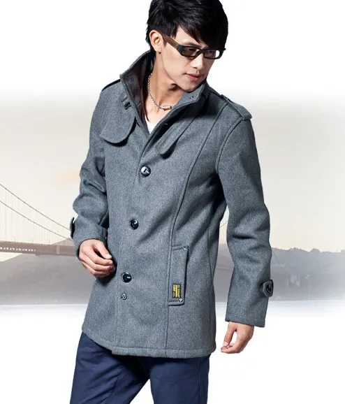 Men's Wool Duffle Coat with Collar Strap