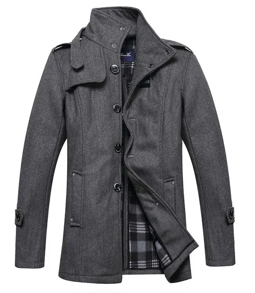 Men's Wool Duffle Coat with Collar Strap