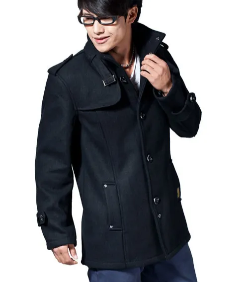 Men's Wool Duffle Coat with Collar Strap