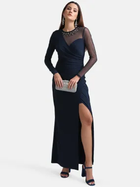 Mesh Detail Maxi Dress With Embellishment