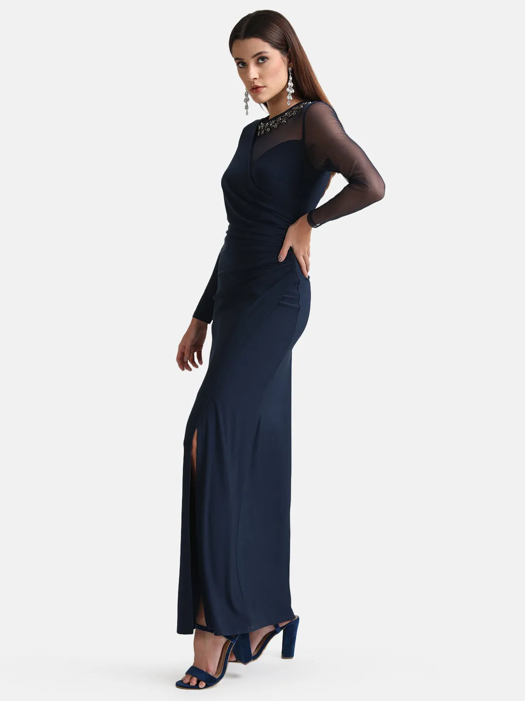 Mesh Detail Maxi Dress With Embellishment