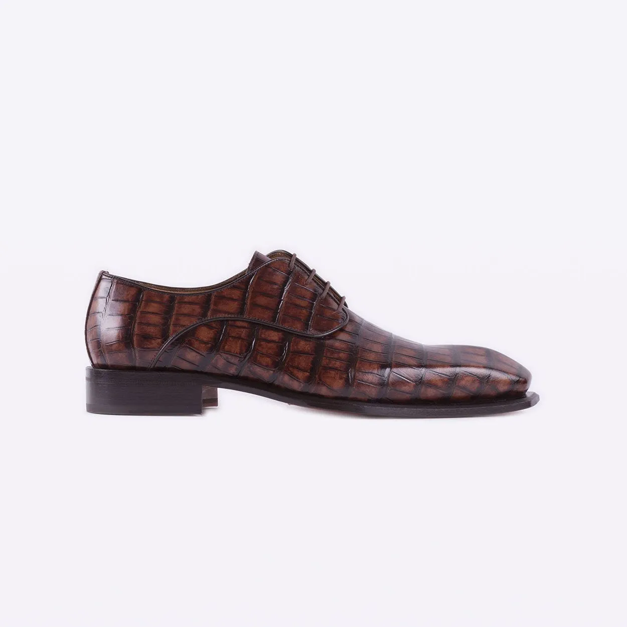 Mister 40080 Bruma Men's Shoes Brown Crocodile Print / Calf-Skin Leather Derby Oxfords (MISS1050)