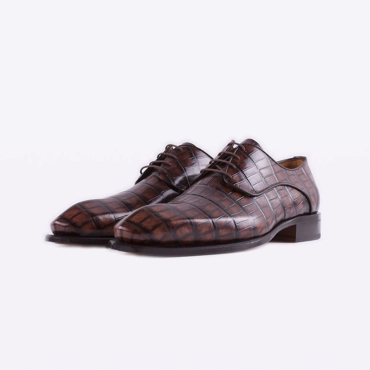 Mister 40080 Bruma Men's Shoes Brown Crocodile Print / Calf-Skin Leather Derby Oxfords (MISS1050)