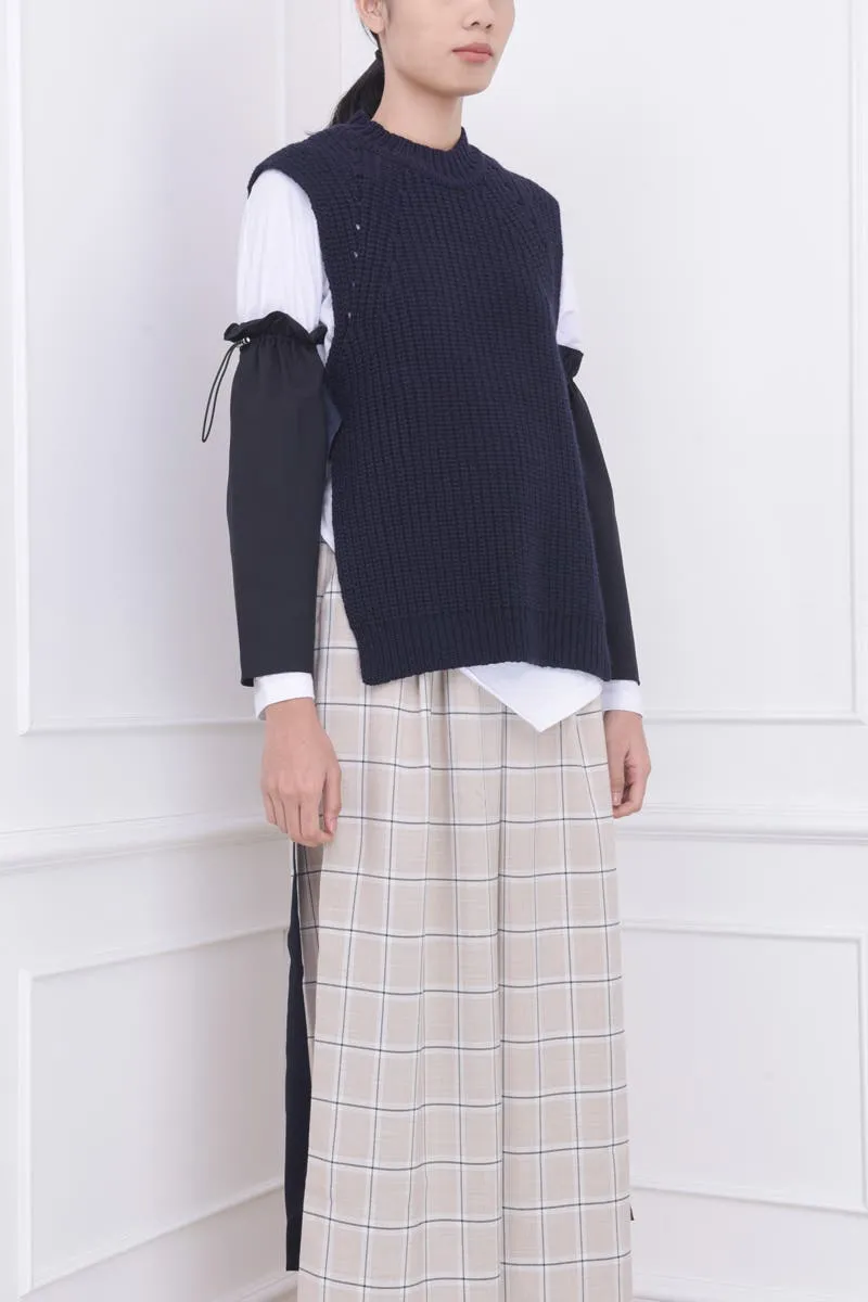 Navy Sleeveless Sweater with Side Taps