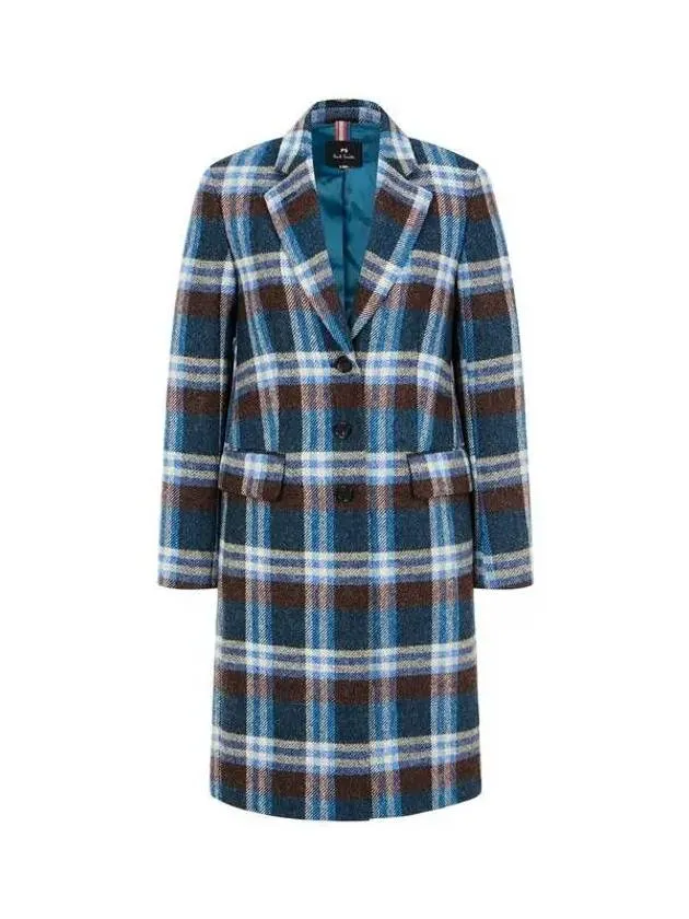 Overseas Station Season Big Chance 8 18 PS Women s Check Wool Single Coat Blue Green 270970