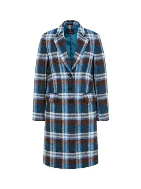 Overseas Station Season Big Chance 8 18 PS Women s Check Wool Single Coat Blue Green 270970