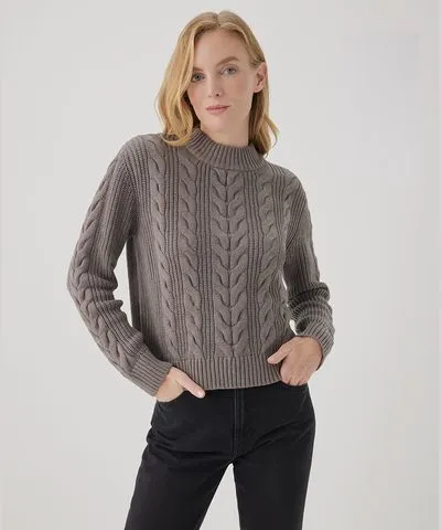 Pact Apparel Pact Organic Women Cable Knit Crew Sweater