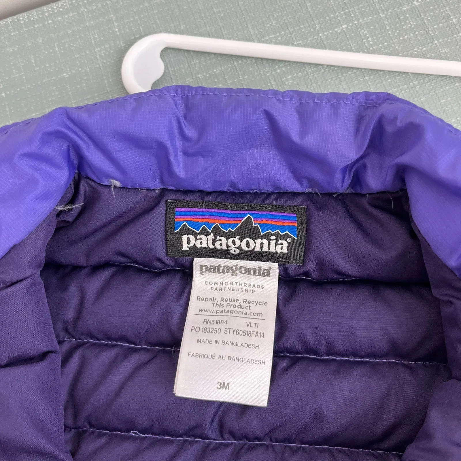 Patagonia Baby Down Sweater Coat Purple 3 Months