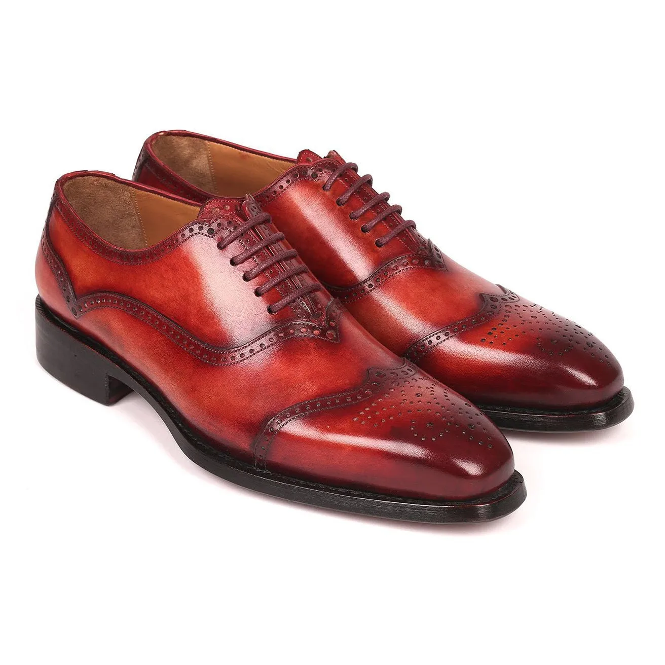 Paul Parkman 094-RDH Men's Shoes Reddish Brown Calf-Skin Leather Goodyear Welted Oxfords (PM6294)