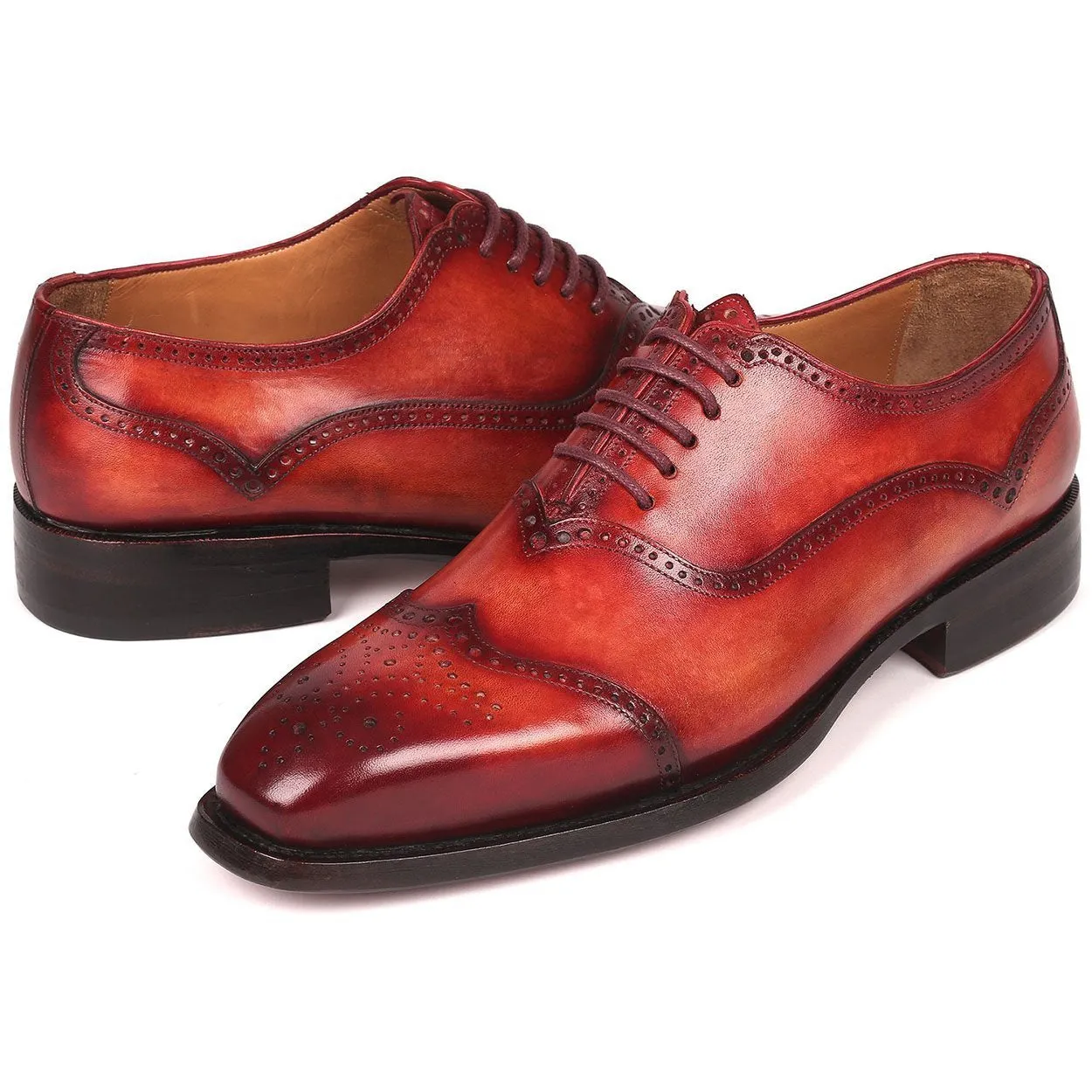 Paul Parkman 094-RDH Men's Shoes Reddish Brown Calf-Skin Leather Goodyear Welted Oxfords (PM6294)