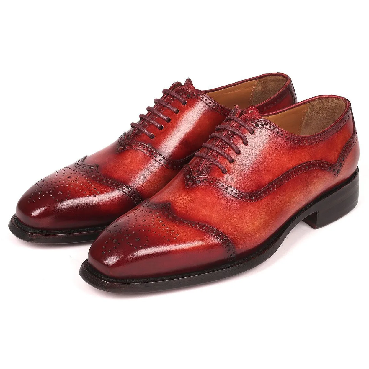 Paul Parkman 094-RDH Men's Shoes Reddish Brown Calf-Skin Leather Goodyear Welted Oxfords (PM6294)