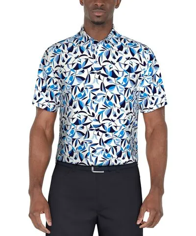 Pga Tour Men's Textured Geo Botanical Short Sleeve Polo Shirt