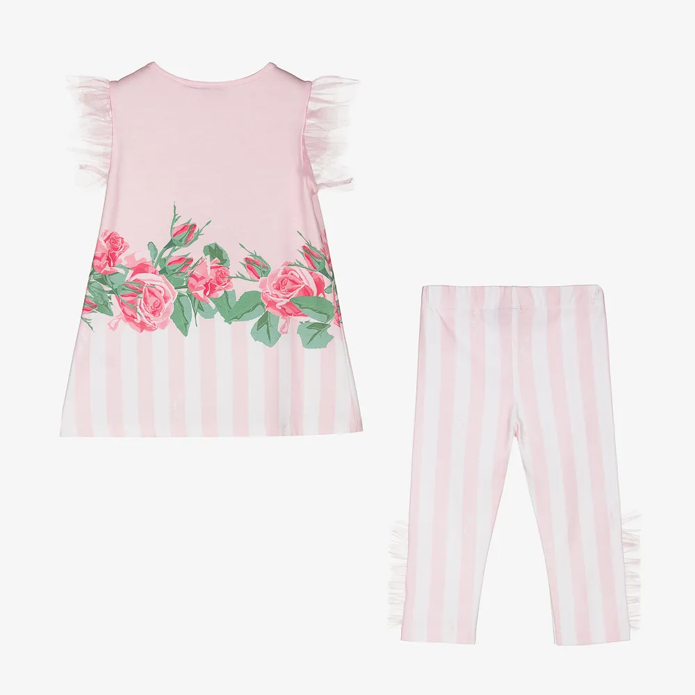 Pink Stripe Rose Leggings Set