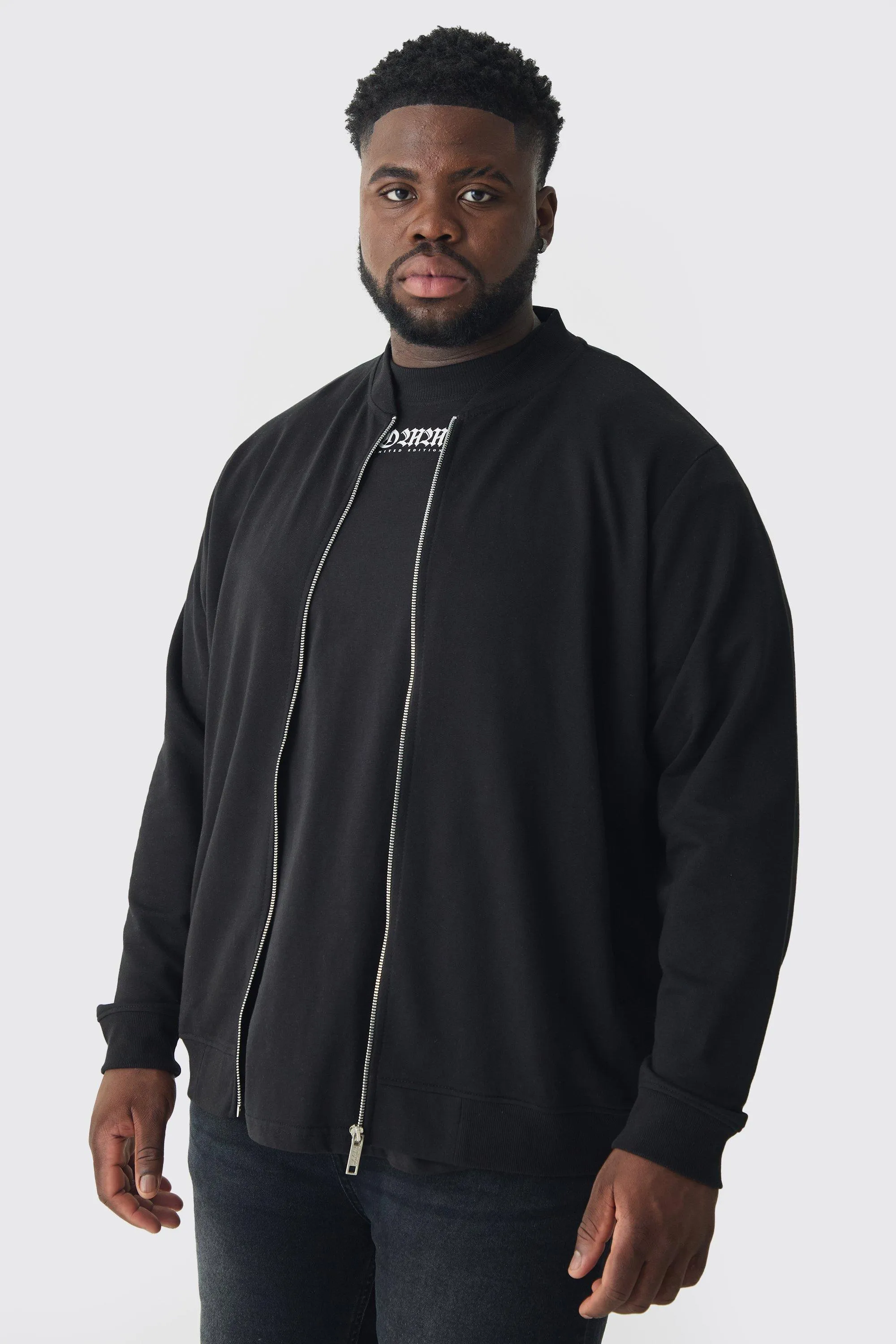 Plus Jersey Knit Bomber Jacket