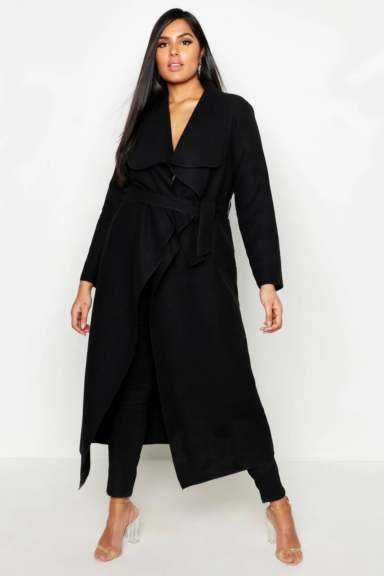 Plus Maxi Length Wool Look Wrap Coat