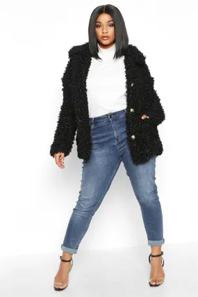 Plus Teddy Faux Fur Pea Coat