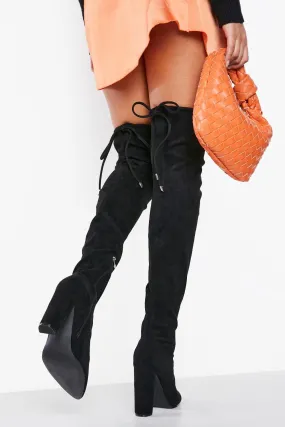 Pointed Toe Tie Detail Thigh High Boot