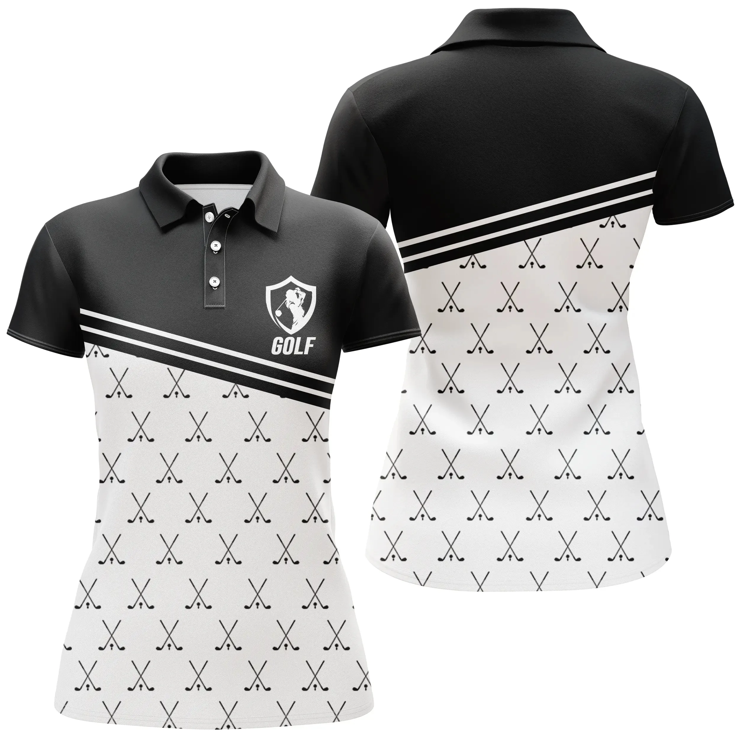 Polo Golf Noir et Blanc Motif Club - Confortable et légant pour Amateurs de Golf - CT11072320