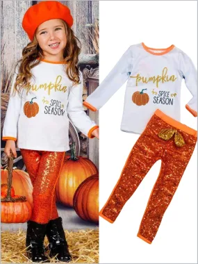 Pumpkin Spice Season Top And Bow Sequin Legging Set