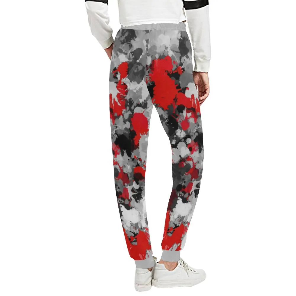 Red and Grey Paint Splatter Women's All Over Print Jogger Sweatpants