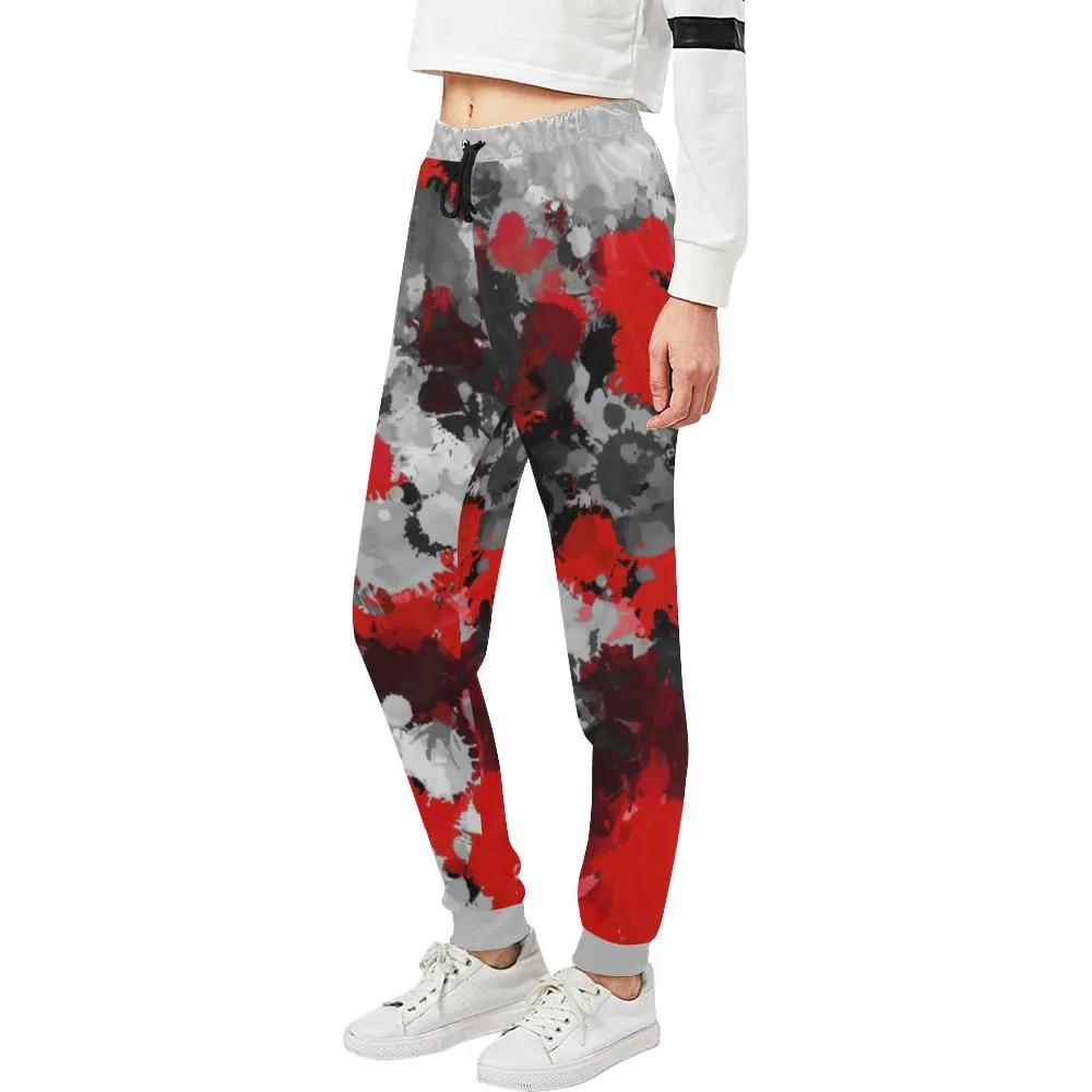 Red and Grey Paint Splatter Women's All Over Print Jogger Sweatpants