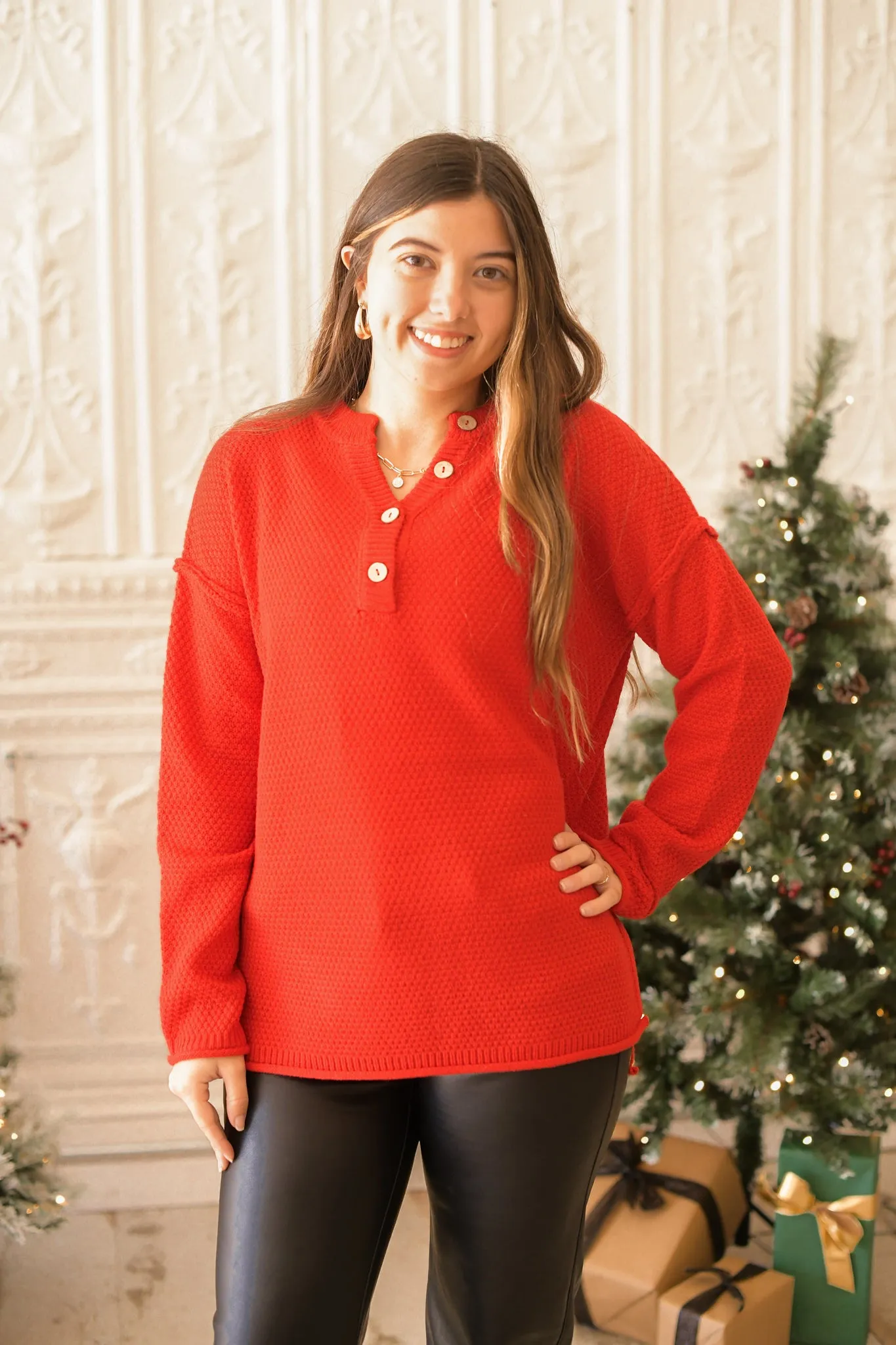 Red Henley Sweater