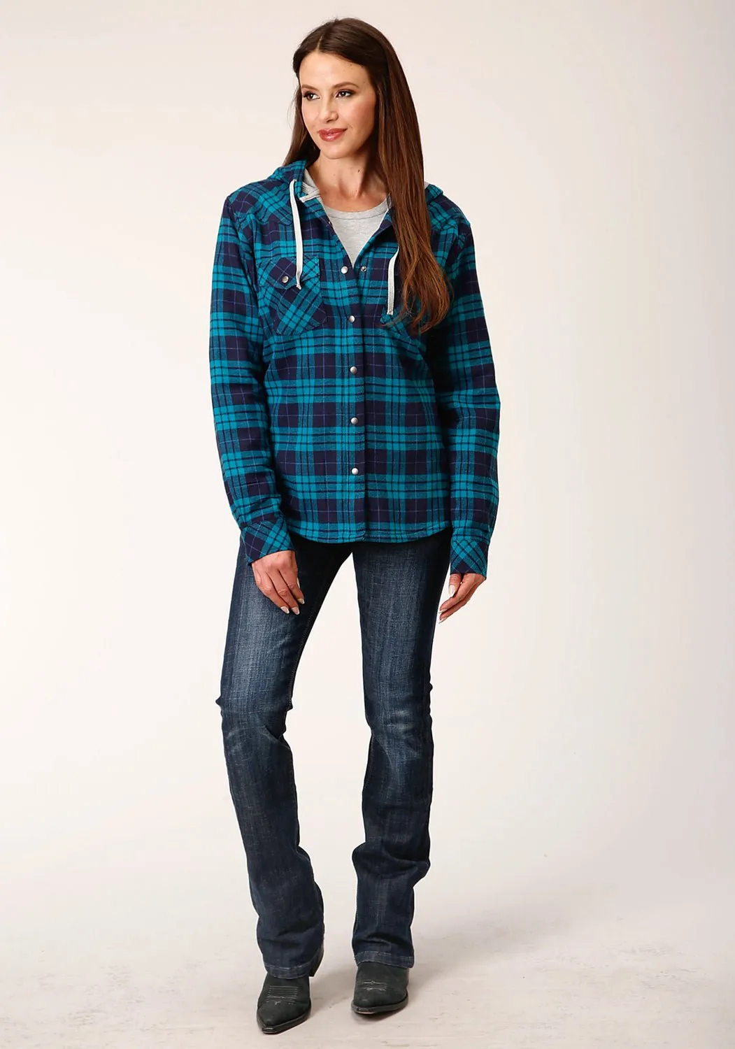 Roper Womens Thermal Lined Flannel Blue 100% Cotton Cotton Jacket