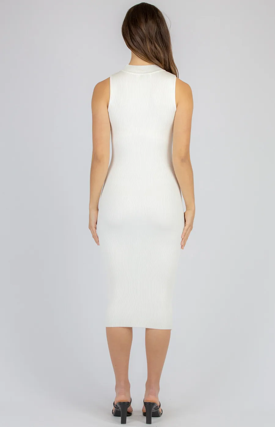 Round Neck Fitted Rib Midi Dress (SKN434)