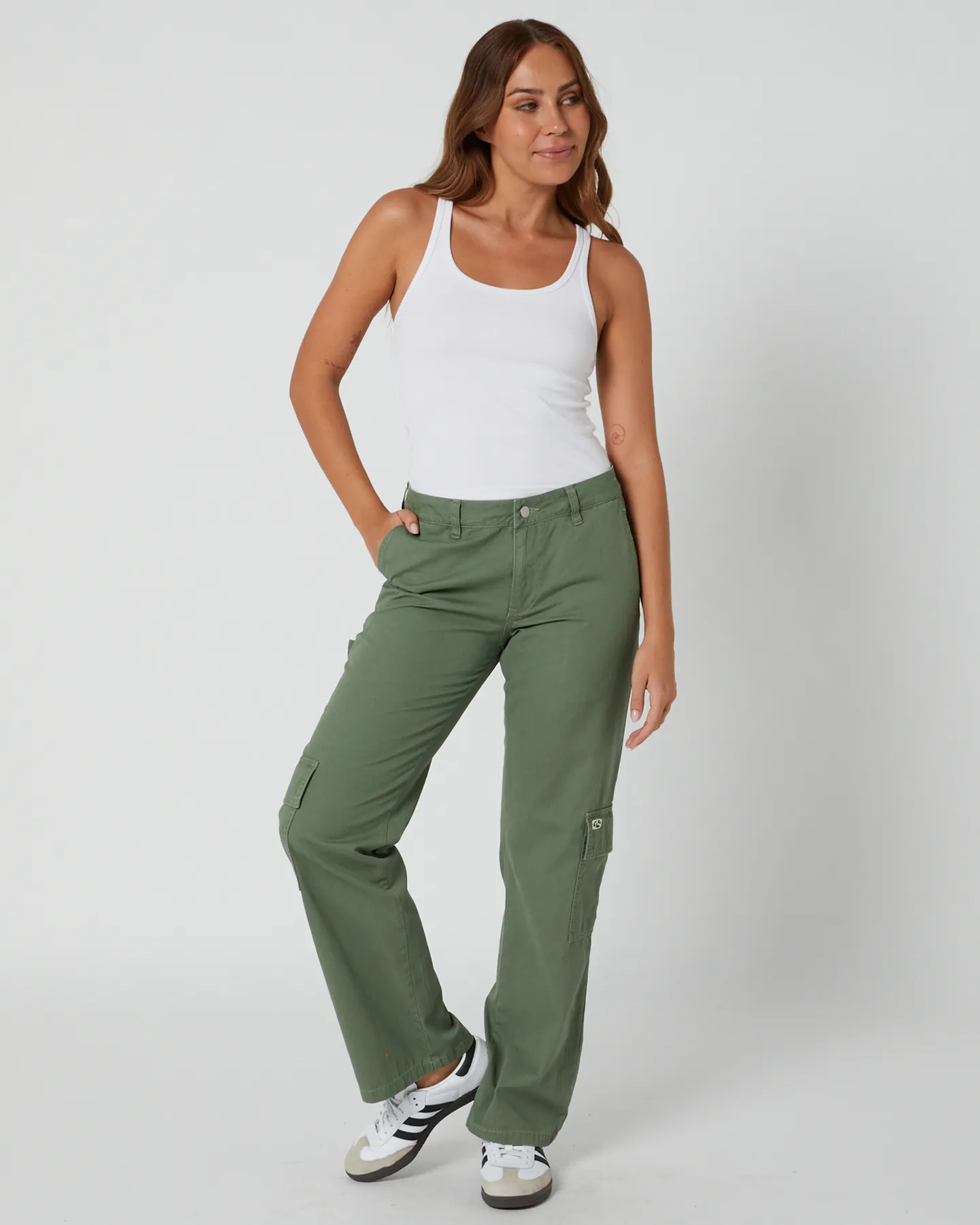 Rusty Cade Low Straight Canvas Cargo Pant - Army Green | SurfStitch