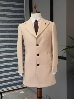 Saponi Beige Slim Fit Wool Long Coat