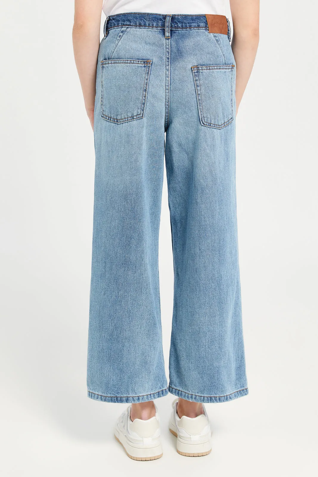 Senior Girls Blue Wide Leg Denim Jeans