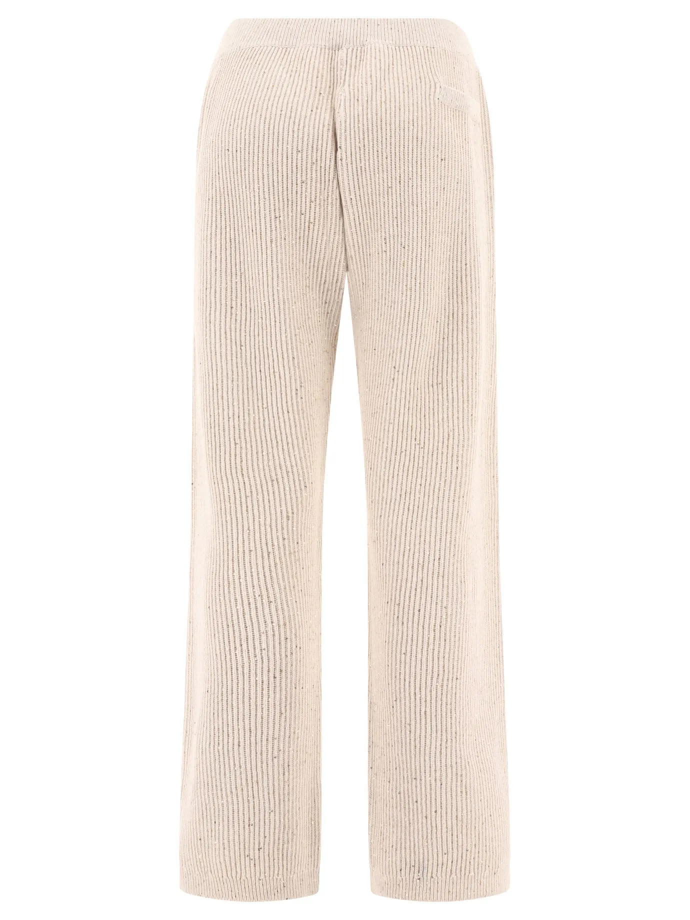 Sequin-Embellished Ribbed Trousers Beige