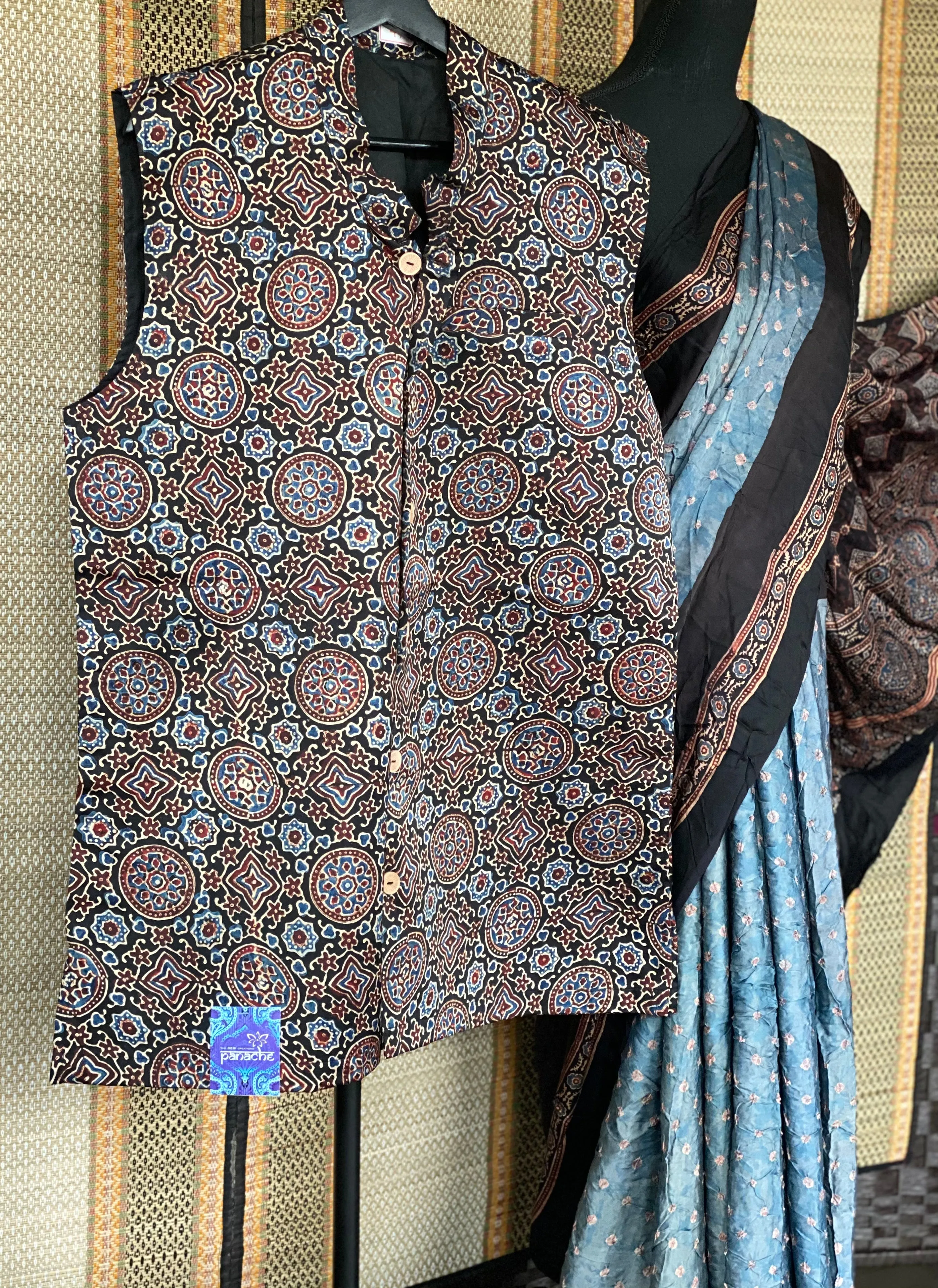 Silk Bandhani Ajrakh - Grey