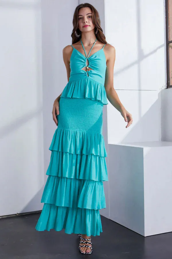 Smocked Tiered Ruffle Maxi Dress