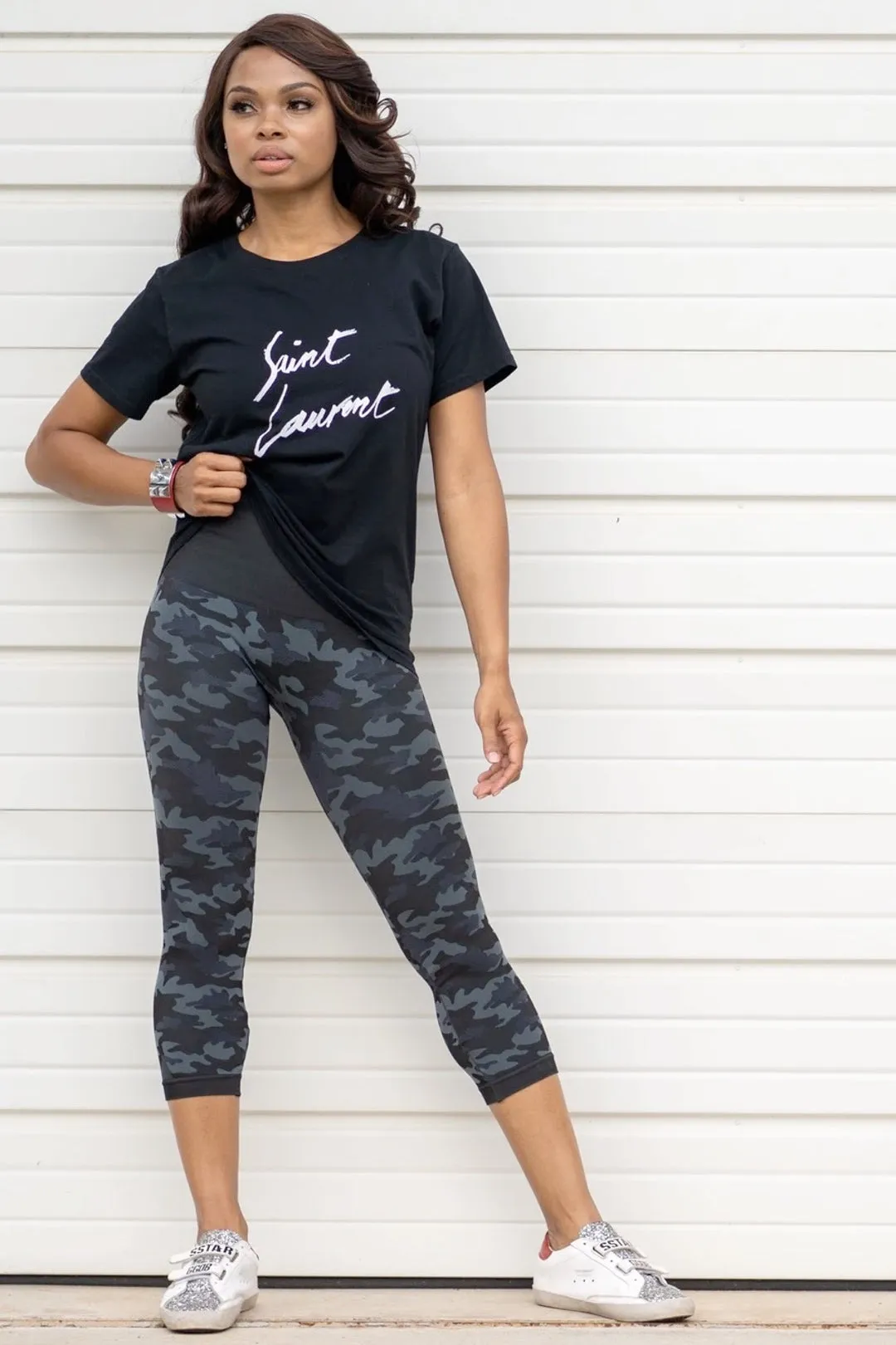 Snapback Postpartum Crop Leggings - Black Camo - FINAL SALE