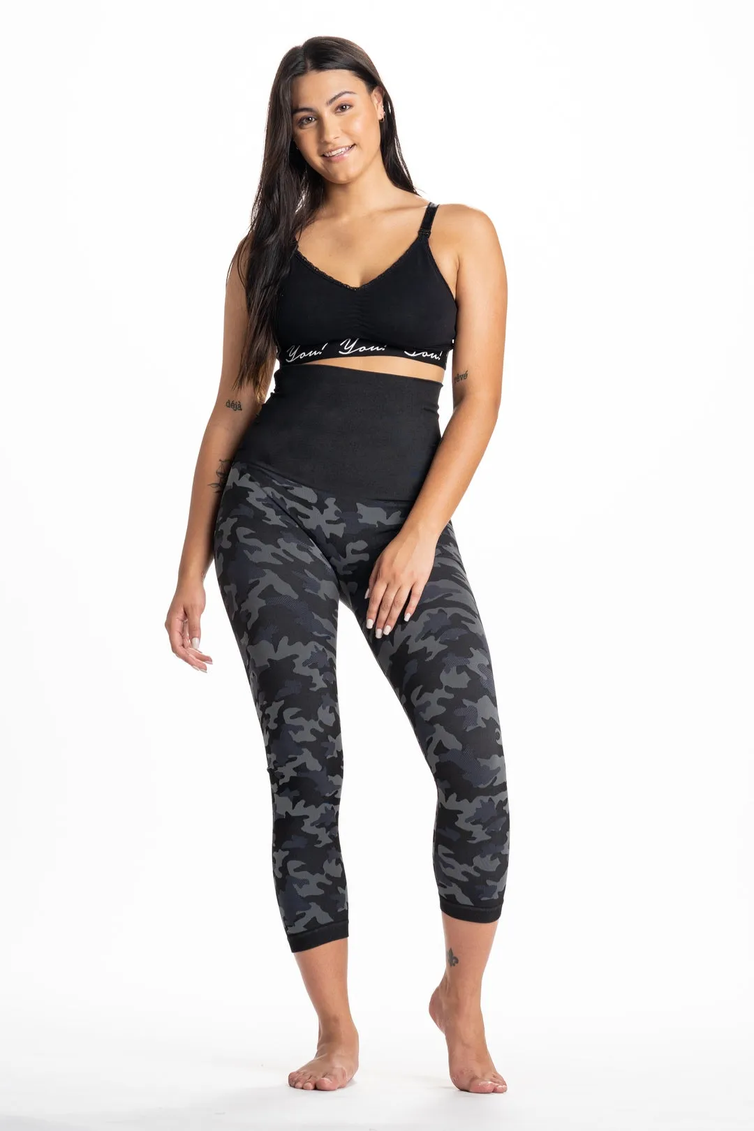 Snapback Postpartum Crop Leggings - Black Camo - FINAL SALE