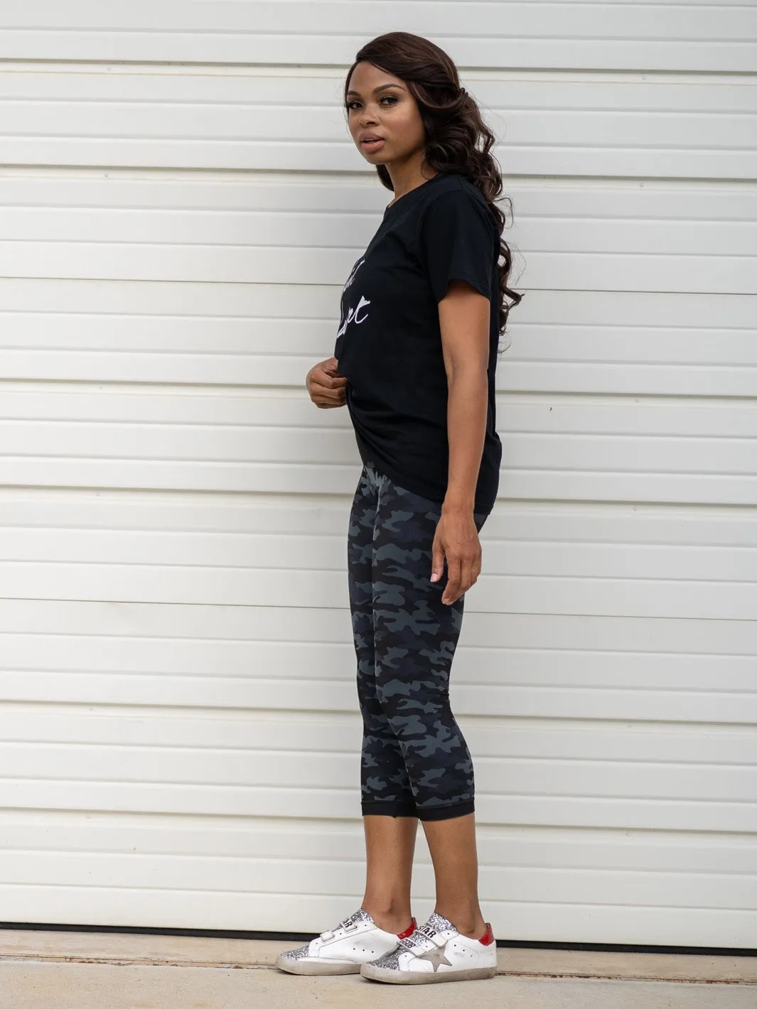 Snapback Postpartum Crop Leggings - Black Camo - FINAL SALE