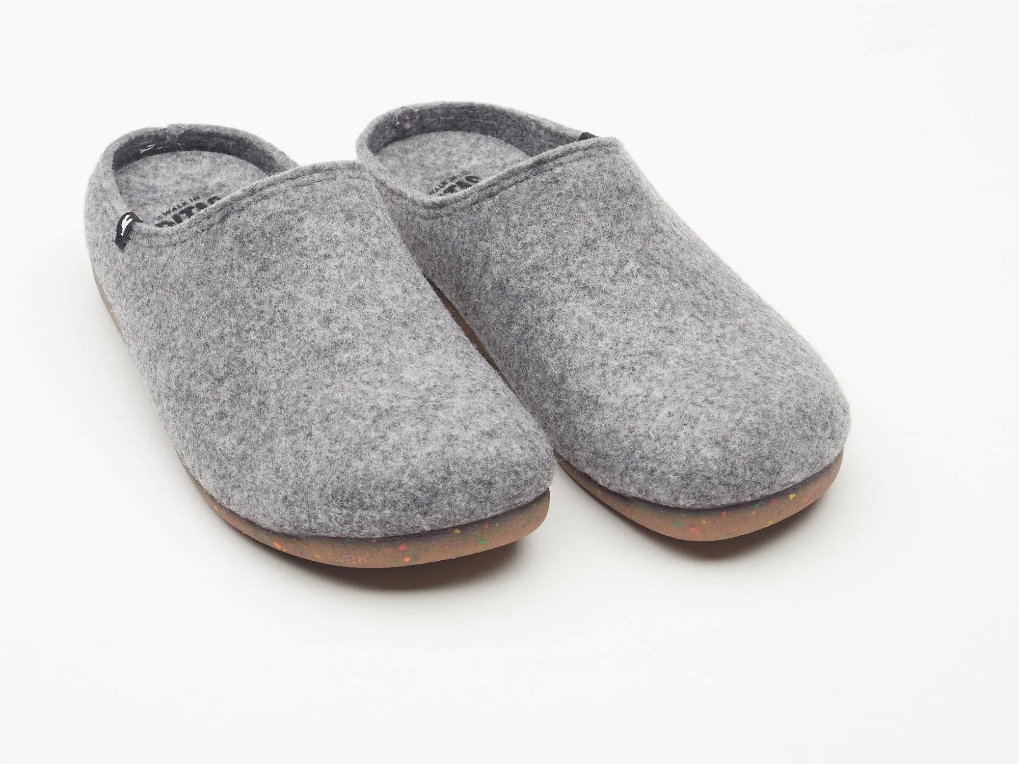 Soft eco felt mule slippers, rubber soles, 100% recycled