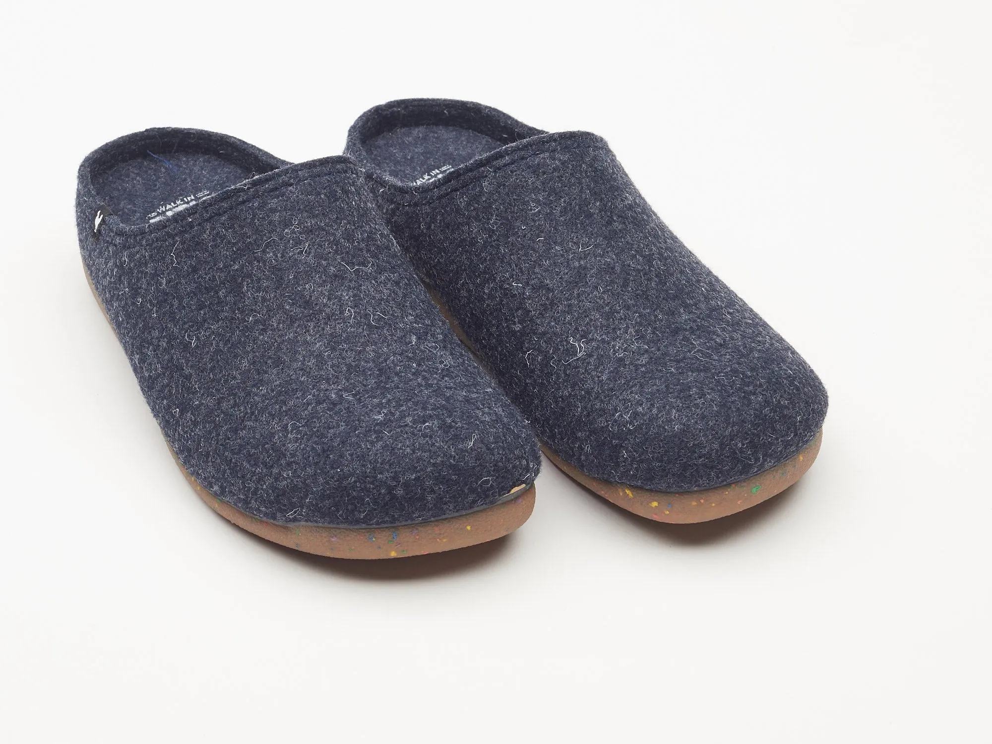 Soft eco felt mule slippers, rubber soles, 100% recycled