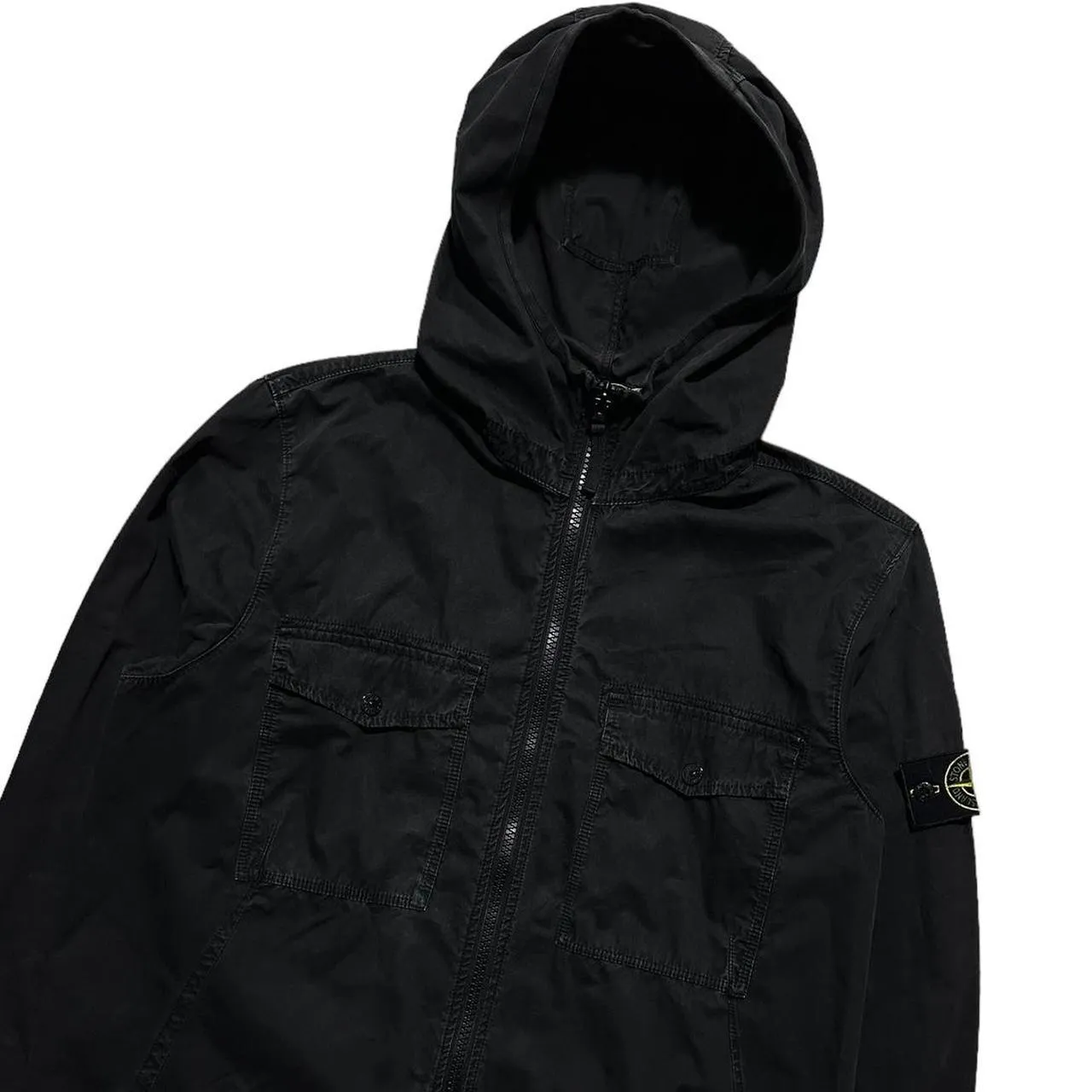 Stone Island Black Canvas Hooded Overshirt