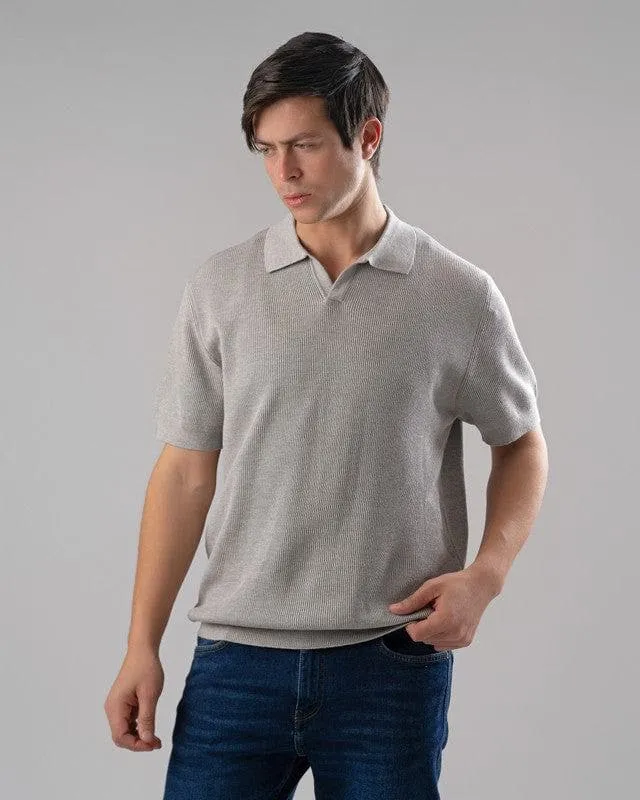 TEXTURED KNIT POLO SHIRT  -LIGHT CHINEE