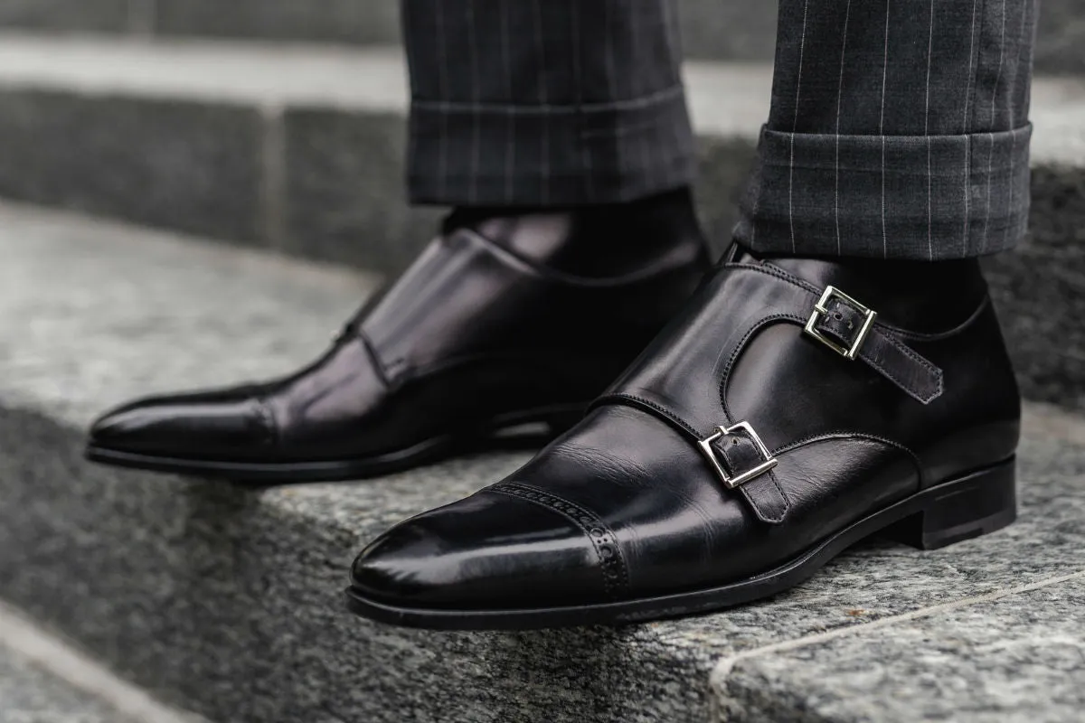 The Heston Double Monk Strap Boot - Nero