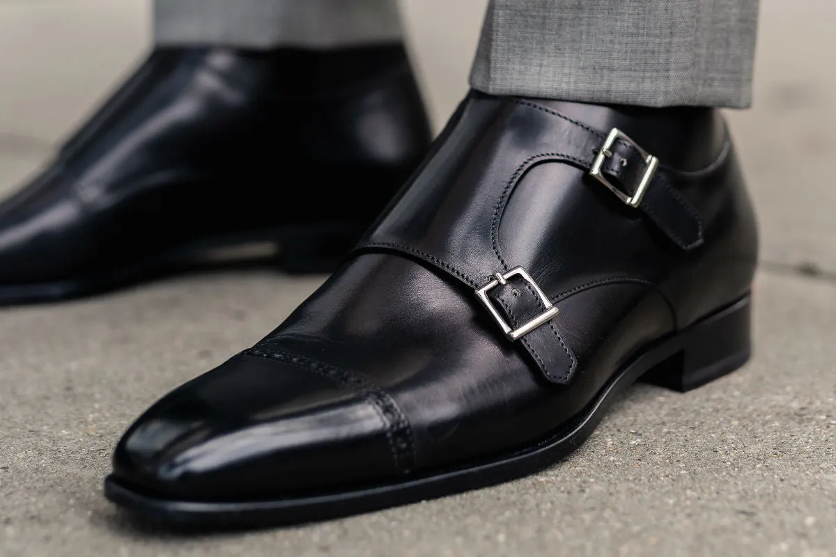 The Heston Double Monk Strap Boot - Nero