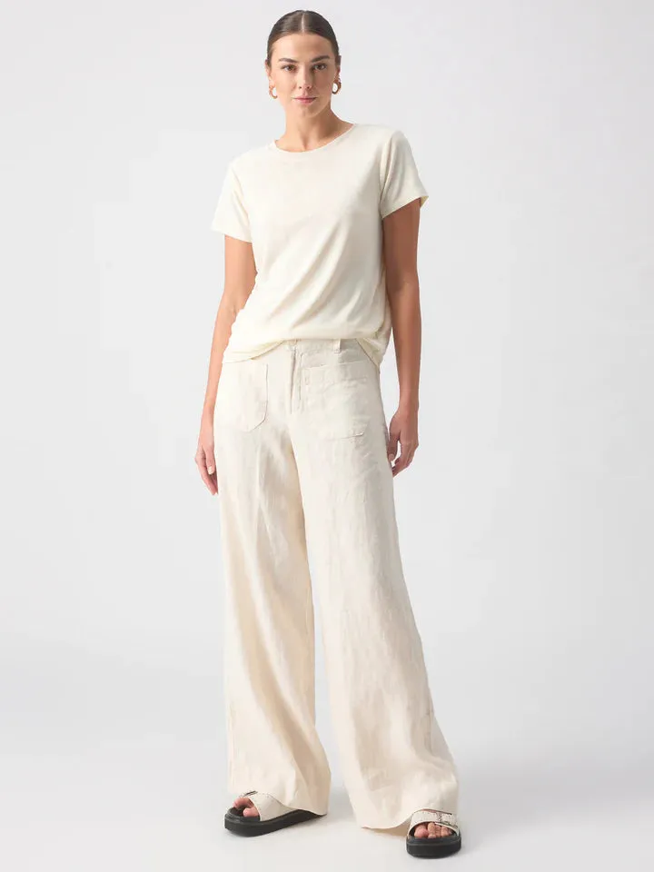 The Linen Marine Wide Leg Semi-High Rise Pant - Birch