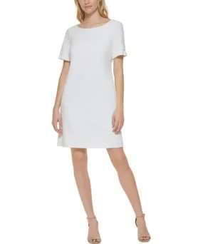 Tommy Hilfiger Womens Scuba-Crepe Ruffled Sleeves Shift Dress