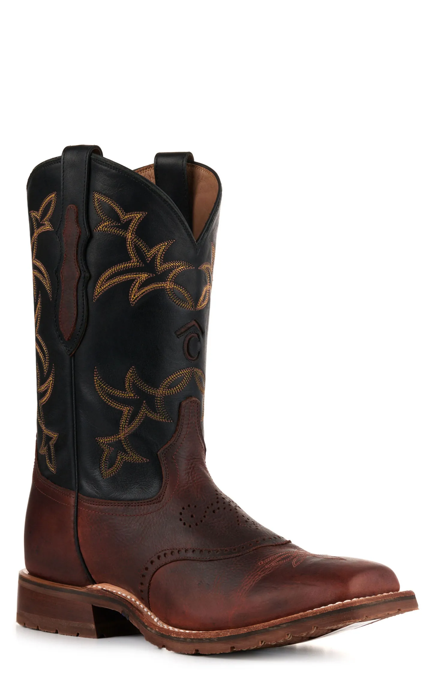 Tony Lama Men's Sienna Brown and Black Rafter C Wide Square Toe Cowboy Boots - Cavender's Exclusive