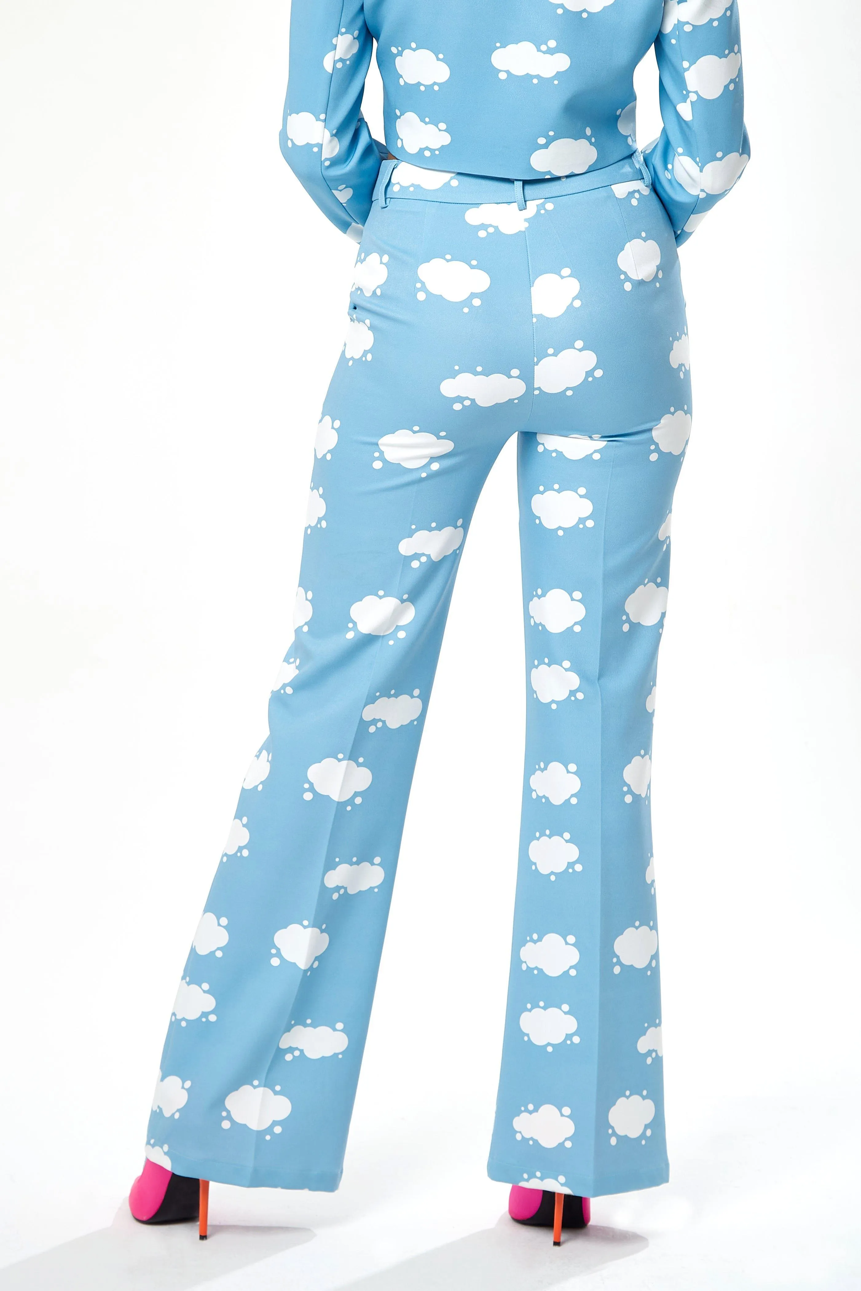 Trousers | Cloud Print Suit Trousers in Blue | Liquorish