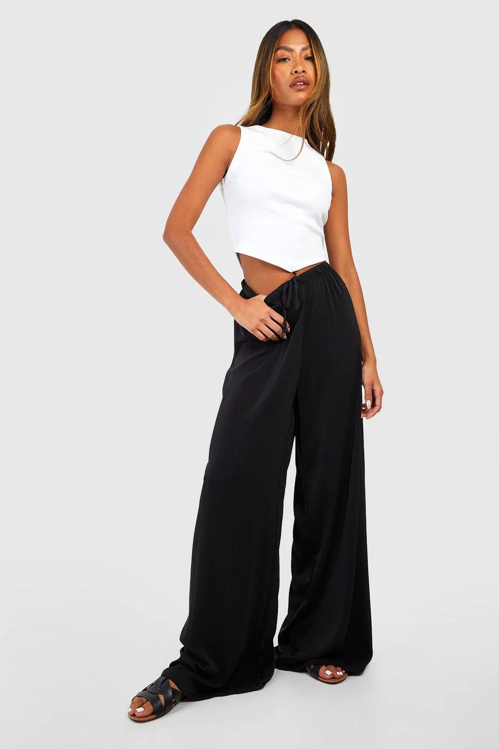 Trousers | Wide Fit Floaty Trousers | boohoo