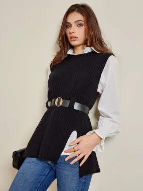 Two-Piece Belted Sweater With Polo Shirt