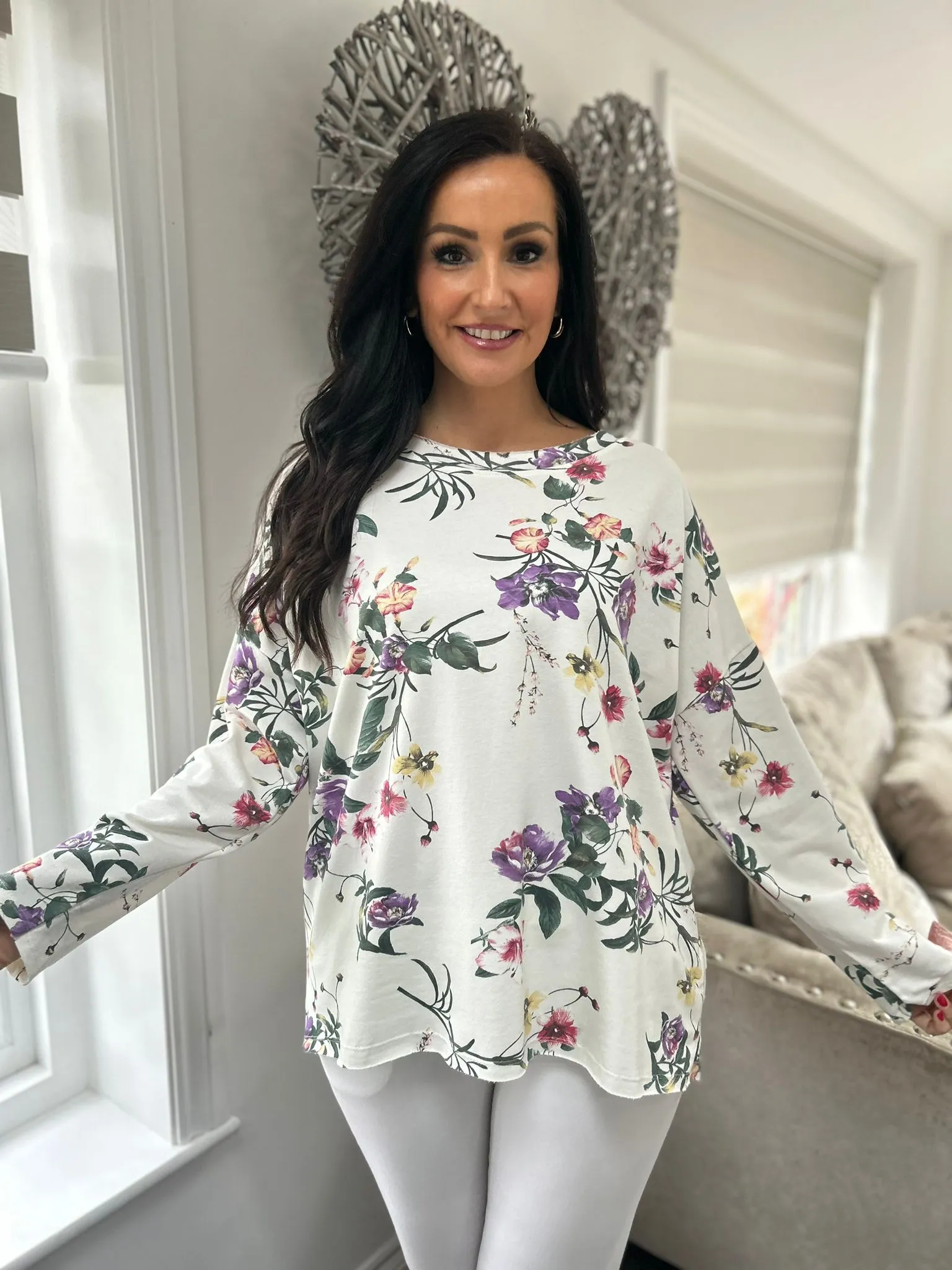 Vanilla Floral Sequin Shoulder Top Tilly